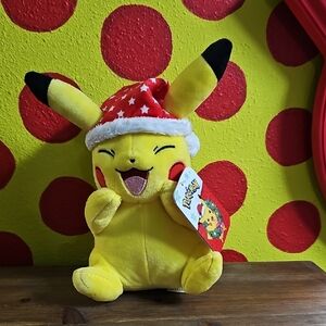 Pikachu Plush Toy with Santa Hat POKÉMON 8in